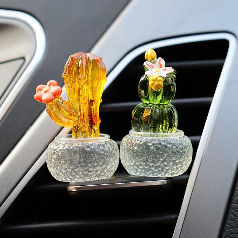 Mini Coche Adorno de Cactus Colgante de Planta Suculenta para Consola Central de Coche Cactus de Dibujos Animados Transparente en Maceta Accesorios de Decoración DIY