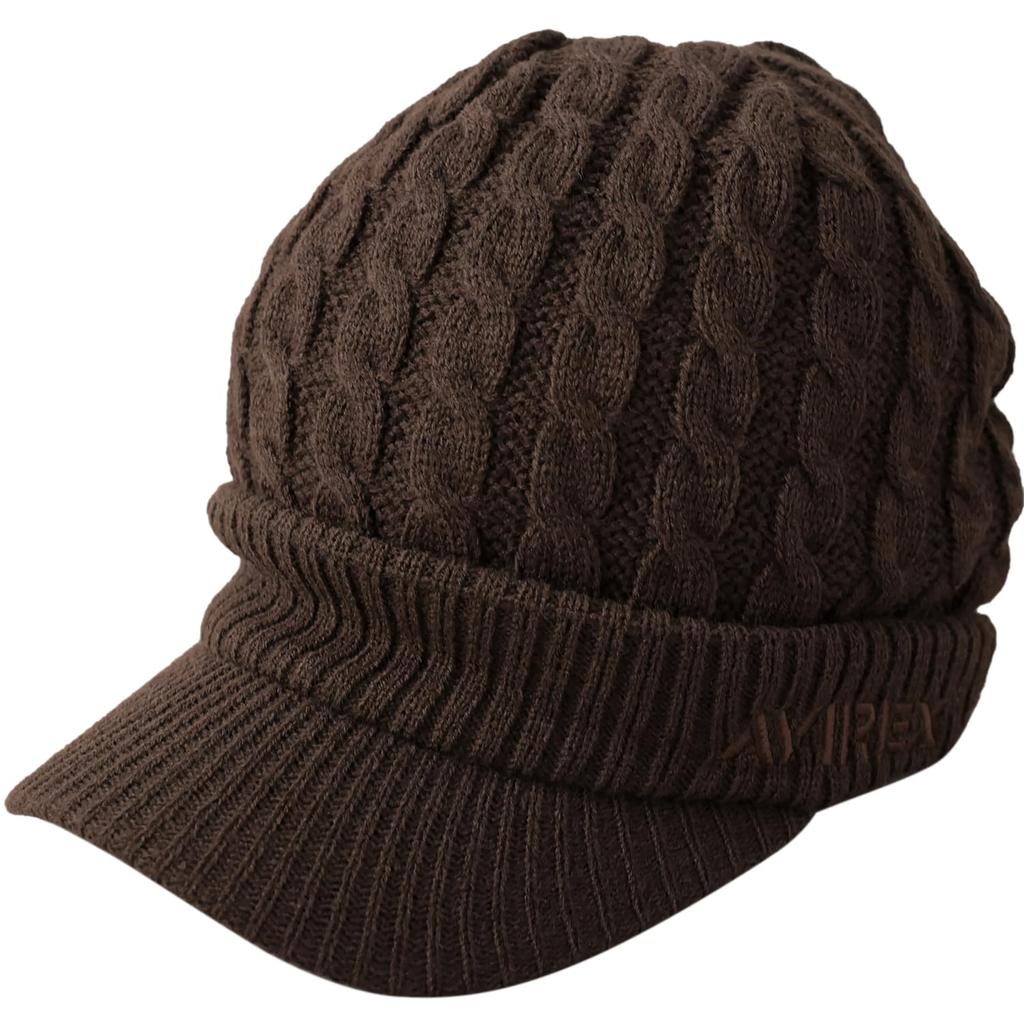 AVIREX cable knit knit cap with perfect for men and size 023 loose-fit brim, women, winter, brown,