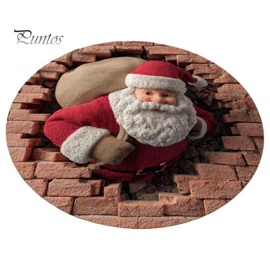 Holiday Gift for Home Christmas Round Area Rug, 3D Optical Illusion Floor Mat with Santa Candy Cane Seasonal Festive Covering Print, Non-Slip