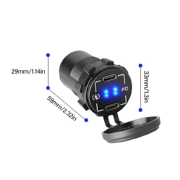Waterproof Double USB C 30W Vehicle Charger Touch Activated Switches LED Indicator 12V 24V Compatibility
