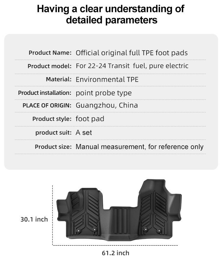 Eco-Friendly TPE Floor Mats for 22-24 Ford Transit - Dirt-Resistant and Custom-Fit.