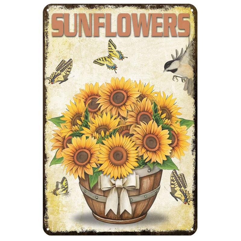 Sunflowers Metal Tin Signs You Are My Sunshine Wall Art Posters Plaque Vintage Iron Painting Decoration for Home Cafe Club Ba