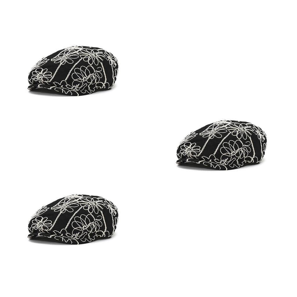 Fashionable Round Top Beret Hat With Handcrafted Floral Embroidery
