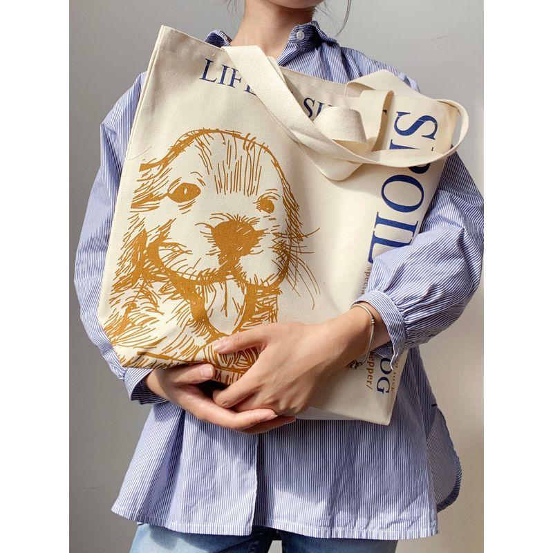 

Original Huan Hand-Painted Pure Cotton Single-Shoulder Cartoon Canvas Bag Thick canvas bag(Golden retriever pepper dog)