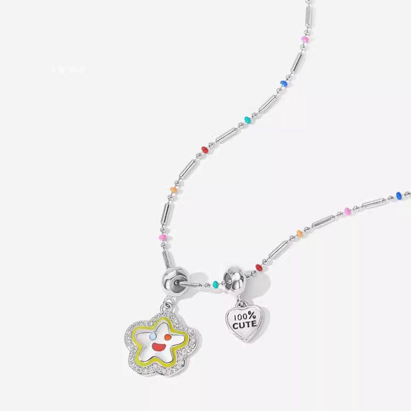 Color smiley face flower necklace women's summer dopamine collarbone chain 2025 new popular niche neck chain
