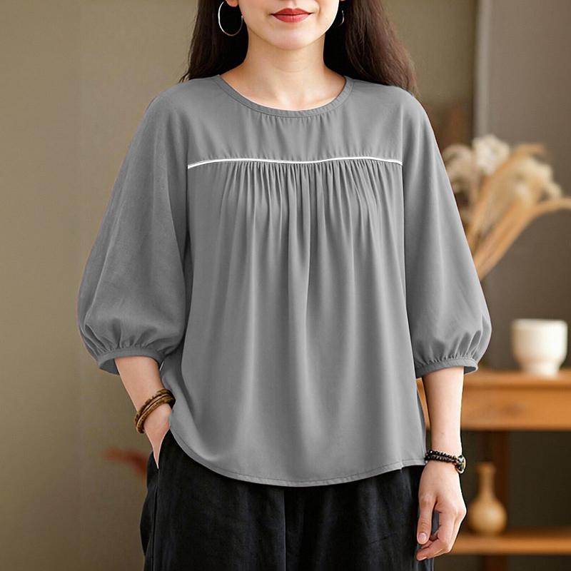 ZANZEA Women Casual Round Neck Loose Half Sleeve Blouse