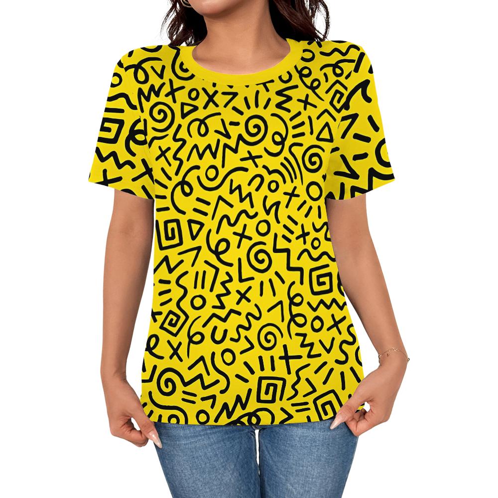 Summer Women s Elegant Personalized Cartoon Line 3D Printed Top T-shirt Women s Casual Fashion Short Sleeve Top S