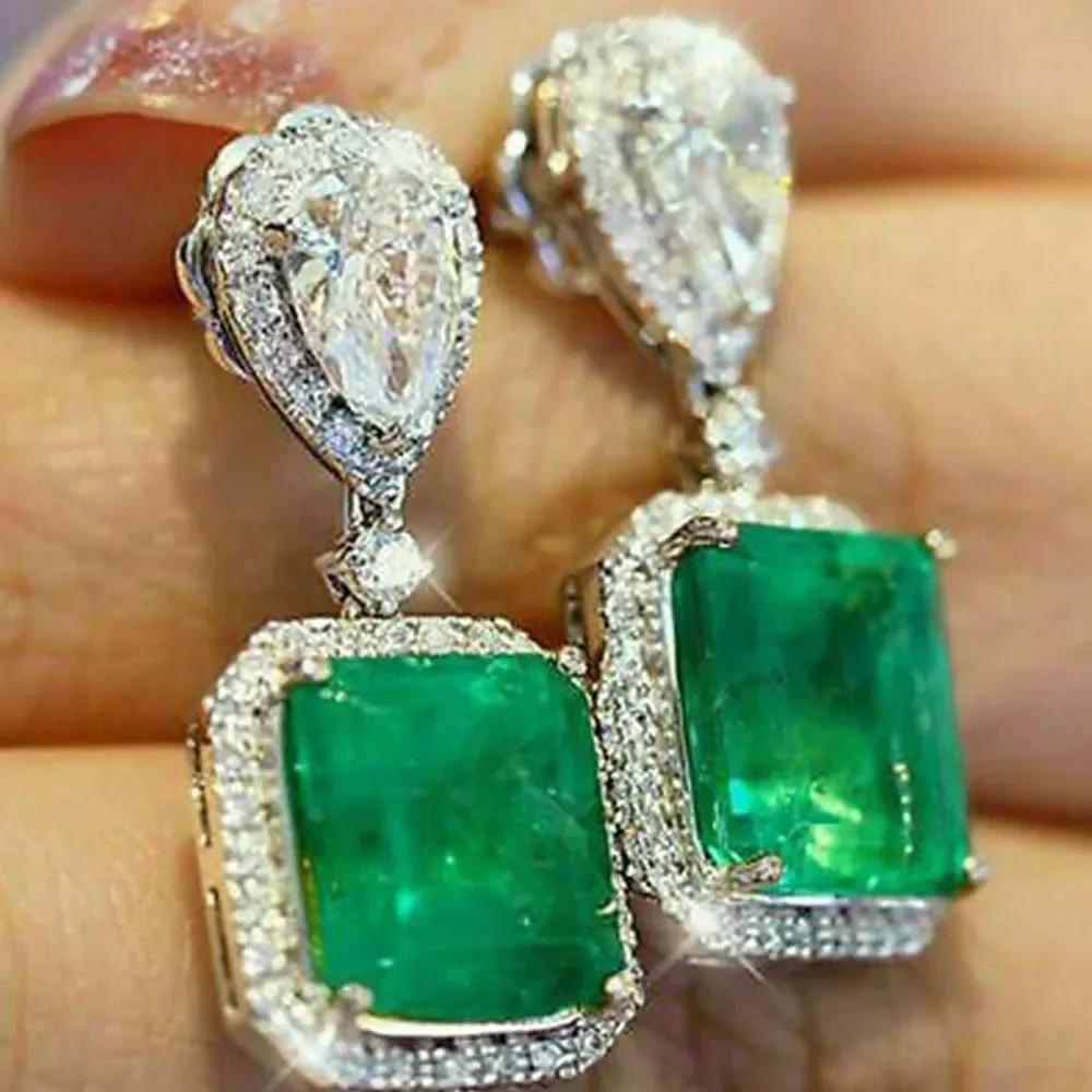 2026 New Style Fashion Green Crystal Pendant Earrings for Women's Engagement Party Accessories with Noble Unique Zircon