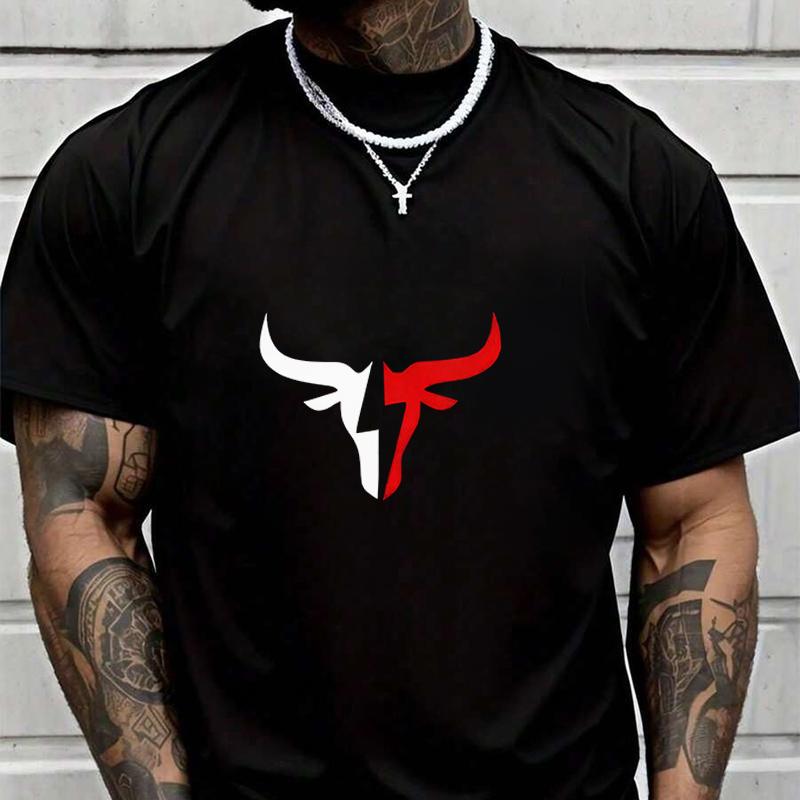 Bull Head Pattern Print Men's Casual Tshirts For Summer Short Sleeve Comfortable Tops