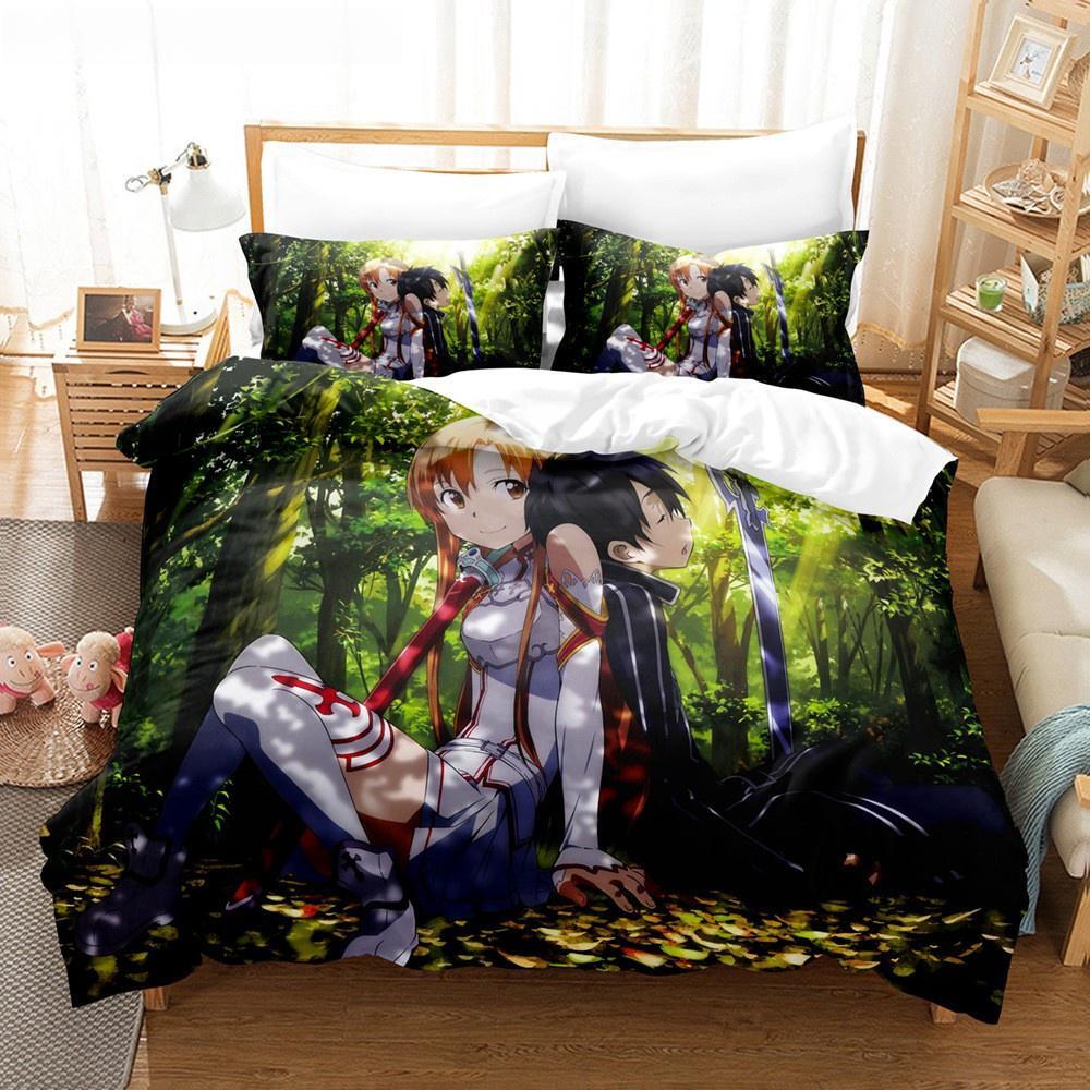 Sword Art Online Bedding Collection 3D Anime Print Polyester Quilt Cover Pillowcases Queen King For Kids Gift Anime Duvet Cover Collections