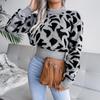 Pulover de damă de toamnă și iarnă ocazional cu tricot cu talie leopard