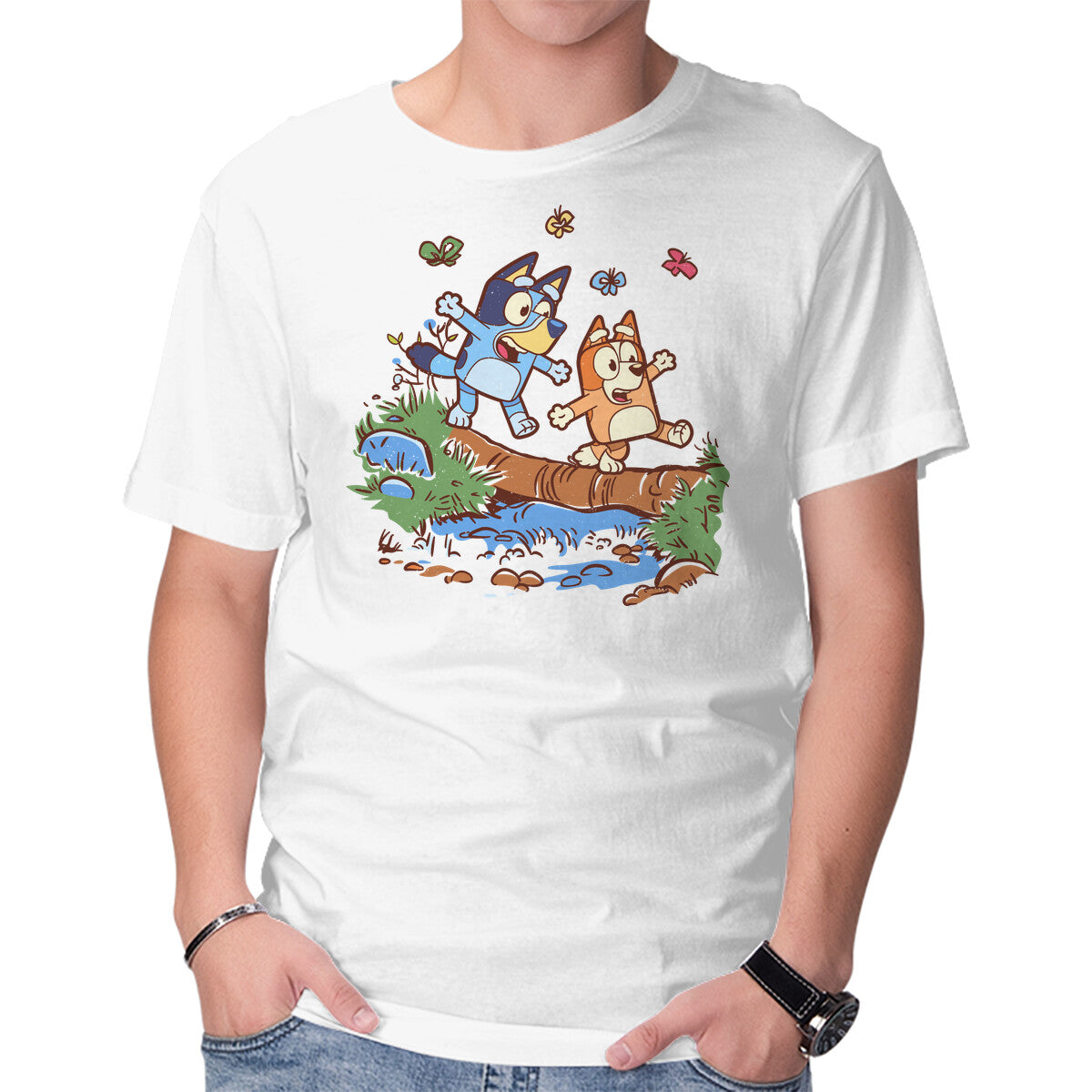 Unisex Crew Neck T-Shirt Walking Down The Stream Graphic Short Sleeve Casual Tee XS