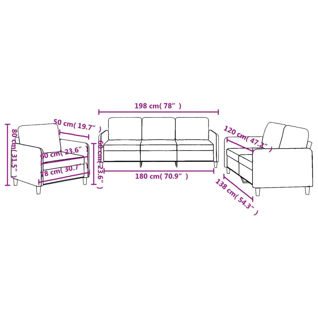 3 Piece Sofa Set with Cushions Dark Grey Fabric
