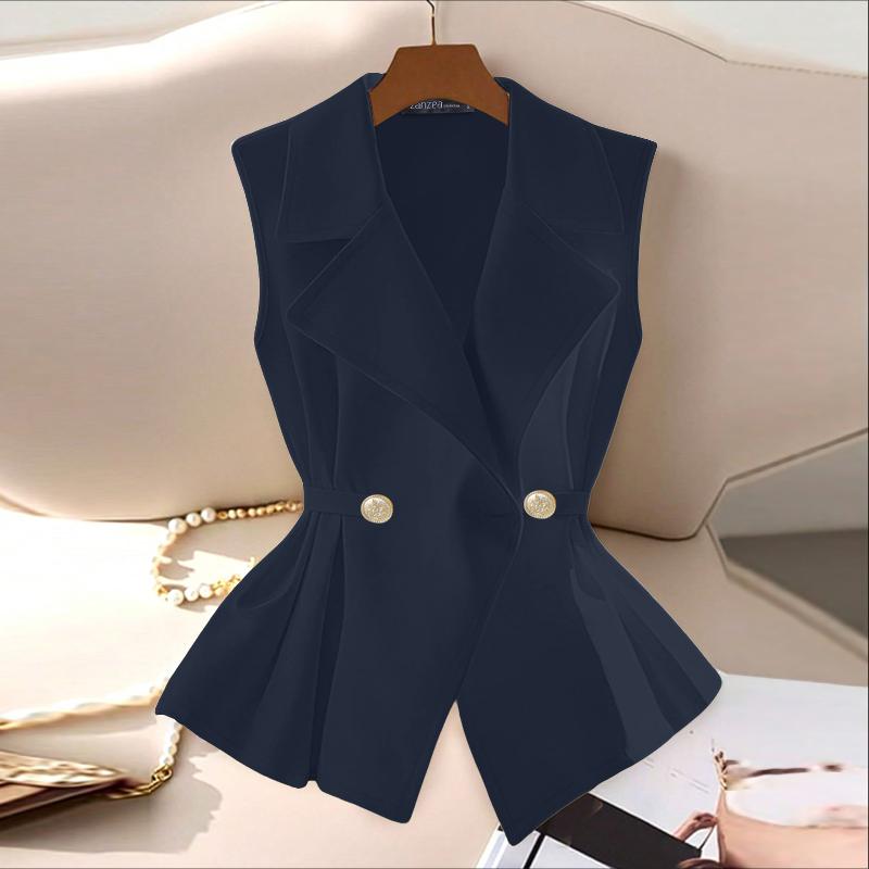ZANZEA Women Turn Down Collar Summer Casual Sleeveless Vest Tops