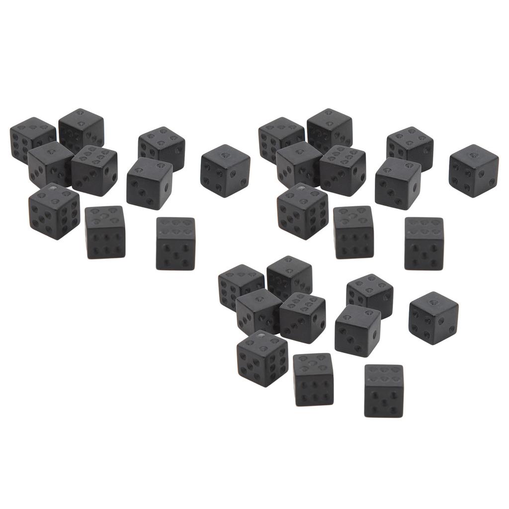 30Pcs Hexahedral Dice Right Angle Pure Black Plastic for Classroom Board Game Party Favor Fun