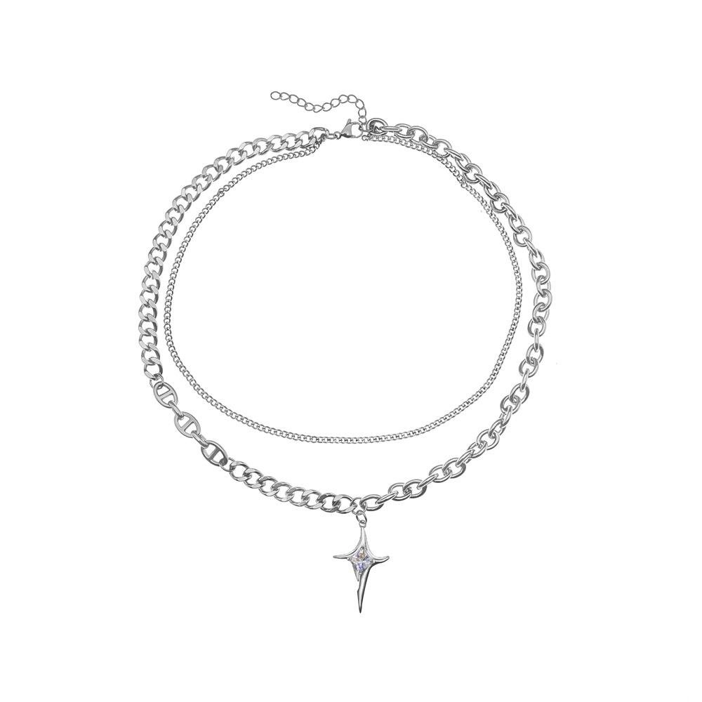 Titanium Steel Necklace Men's Cross Splicing Collarbone Chain, High-end Hip-hop Cold