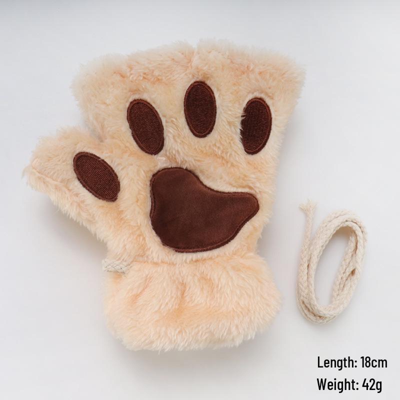 Niedliche Cartoon-Kätzchen Damen Fingerlose Winterhandschuhe - Fleecegefüttert Bärenpfoten-Design