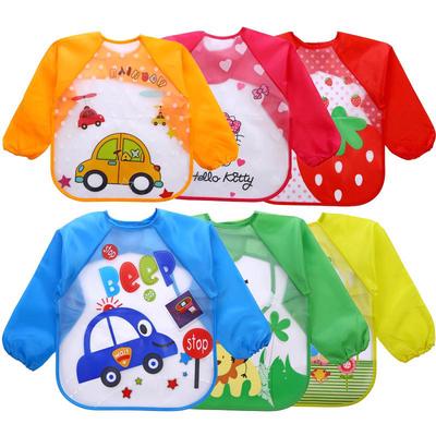 Cartoon Waterproof Unisex Baby Feeding Long Sleeve Art Apron Animal Bibs H