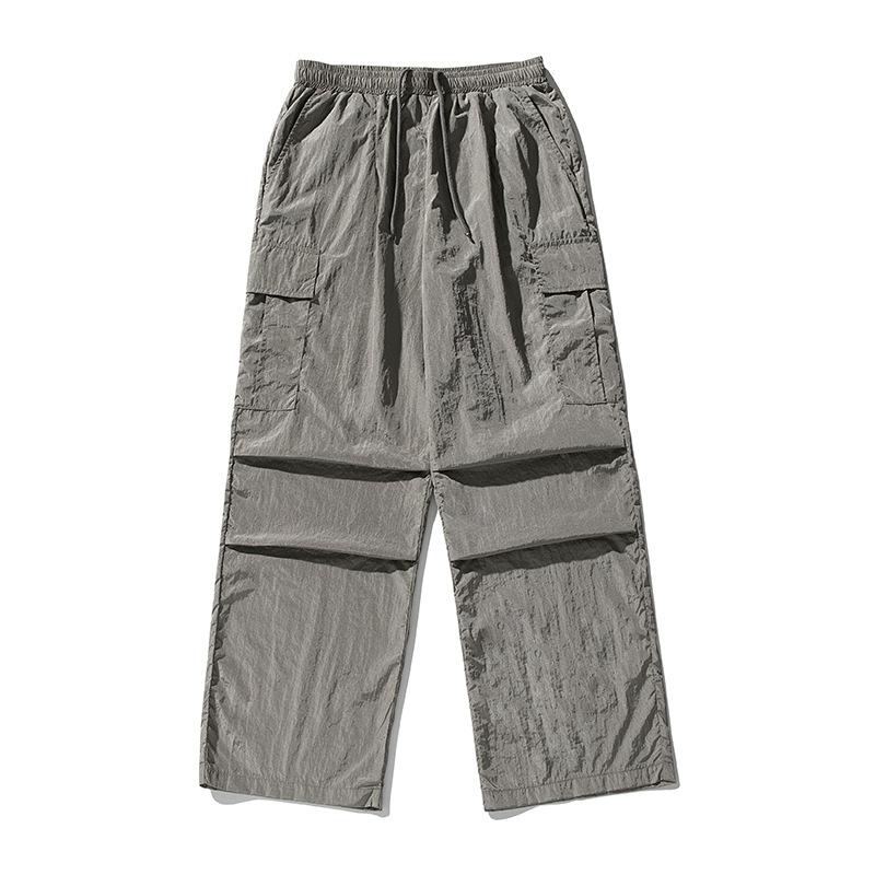 

Мужские рабочие брюки весна-осень, длинные брюки-десантники, слегка помятые, свободные, повседневные брюки на шнурке S серый