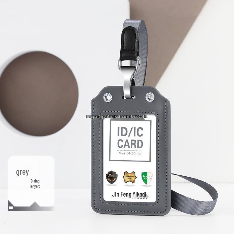 Genuine Leather Dual-Slot ID Badge Holder with Lanyard for Work, Student, and Access Cards