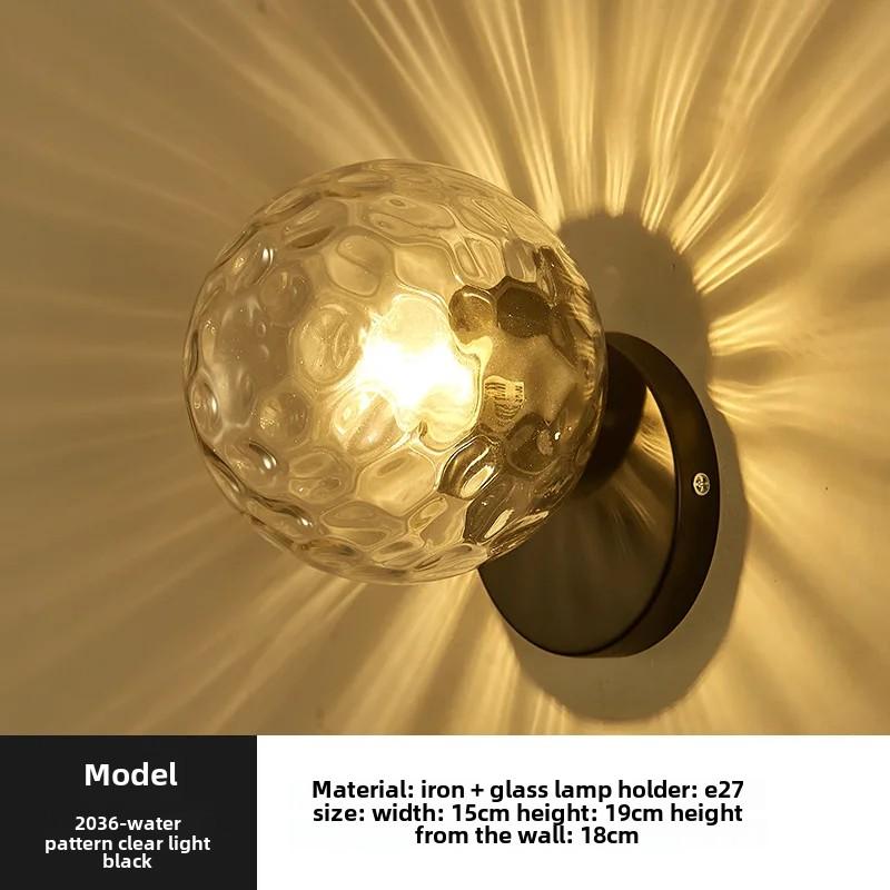 Applique murale LED d'intérieur nordique en fer et verre rond E27 pour escaliers modernes pour salon, chambre à coucher, couloir, allée