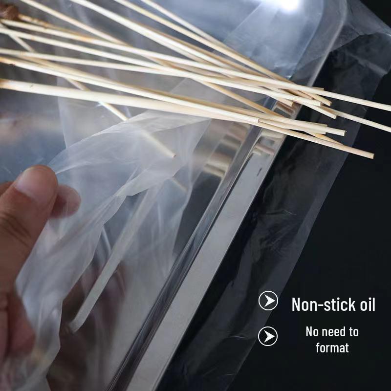 Barbecue Plate Dustproof Bag - Disposable, Anti-Oil, Wash-Free Plastic Cover for Grilled Meat & Skewers.