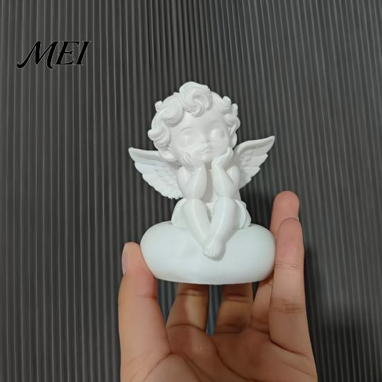 Decorative Figurine Gift 3D Printed Little Angel Statue, Small Cherub Figurine, Cute Holding Pla Material Craft Face Guardian Desktop Ornament