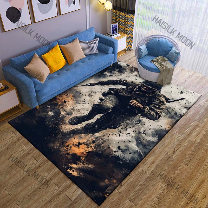 1PC Charging Soldier Battlefield Explosion Fire Smoke Carpet for Living Room Bedroom Sofa Home Decor Rus Non-slip Floor Mat