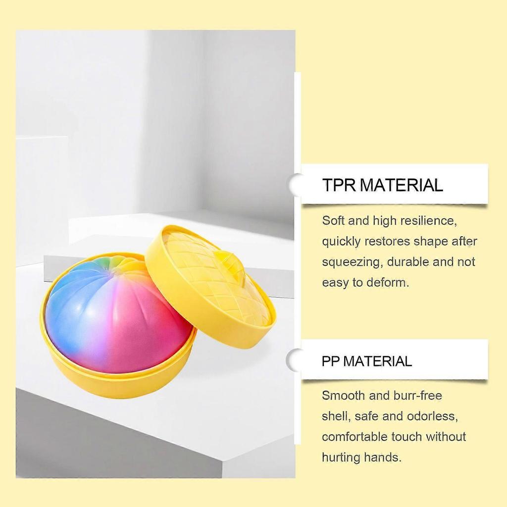Dowmoo Steamed Stuffed Bun Pinch Music (Rainbow Color) Fun Cute Simulation Steamed Stuffed Bun Shape Soft Non-Sticky Hand Carry Daily Toys