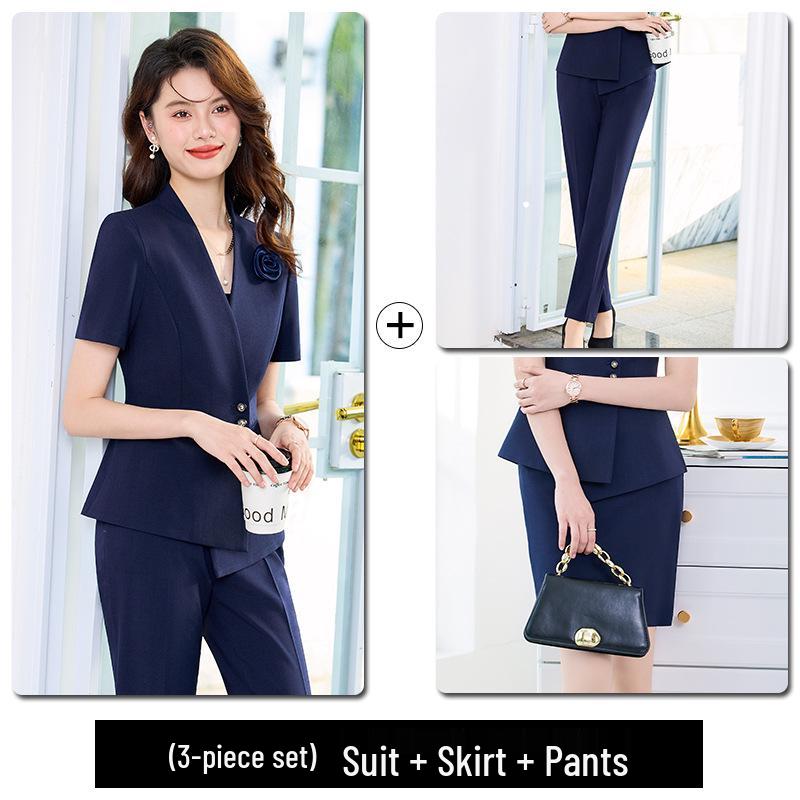 Elegant Women's Short Sleeve Suit Set - Professional Goddess Style Workwear for Jewelry Stores & Hotels