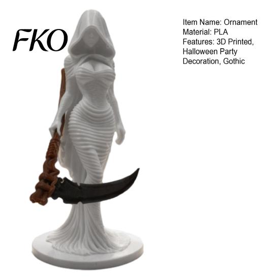 Grim Reaper Ornament 3D Printed Hooded Woman Statue, Gothic Figurine, Dark Theme Halloween Party Decoration for Home Office Desk Shelf Decor