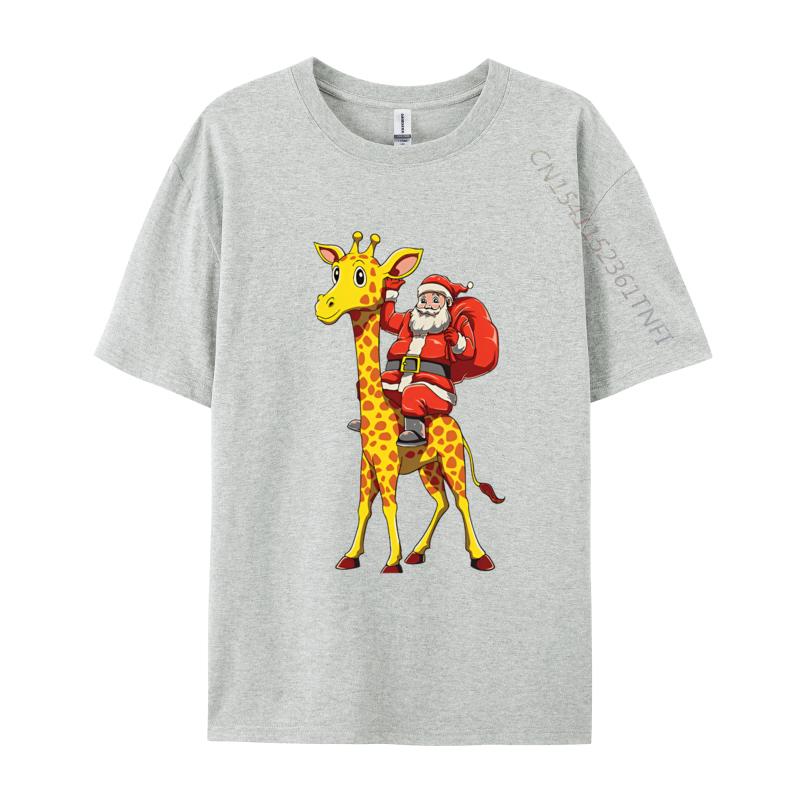 Weihnachtsmann reitet auf Giraffe Weihnachtsgiraffe T-Shirt Druck T-Shirts für Unisex Baumwoll-T-Shirts Cremefarbenes T-Shirt