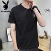 PLAYBOY Short-Sleeve T-Shirt for Men, Summer Men's Top, Trendy Loose-Fit Solid Color Pure Cotton Undershirt, Black, 3XL