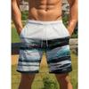 Men's Summer Digital Printed Beach Pants, Breathable, Loose, Casual, Vacation, Seaside Trendy Five-point Shorts