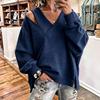 Women's V-Neck Long Sleeve Sweatshirt Color Casual Pullover Top