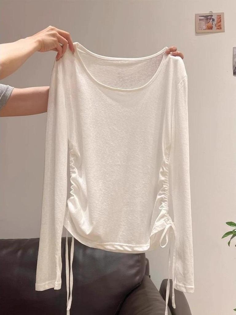 Eleganter durchsichtiger geraffter Cardigan: Stilvolles, leichtes Langarmshirt für den Herbst