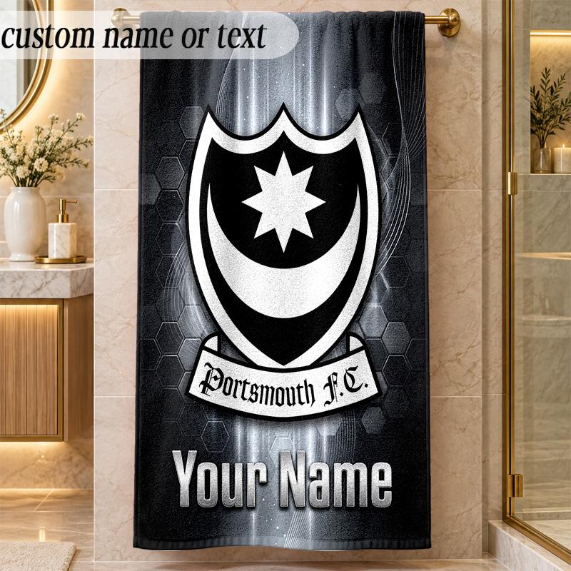 Beach TowelPortsmouth FC Custom Name Text Personalized Soft Towel for Beach Pool Indoor Home Decor Gift