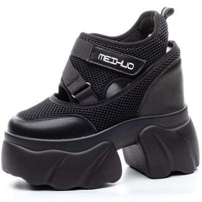 12cm Women Summer Air Mesh Chunky Sneaker Slides Sandals Platform Wedge Microfiber Shoes Mules Shoes Hollow Platform Wedge