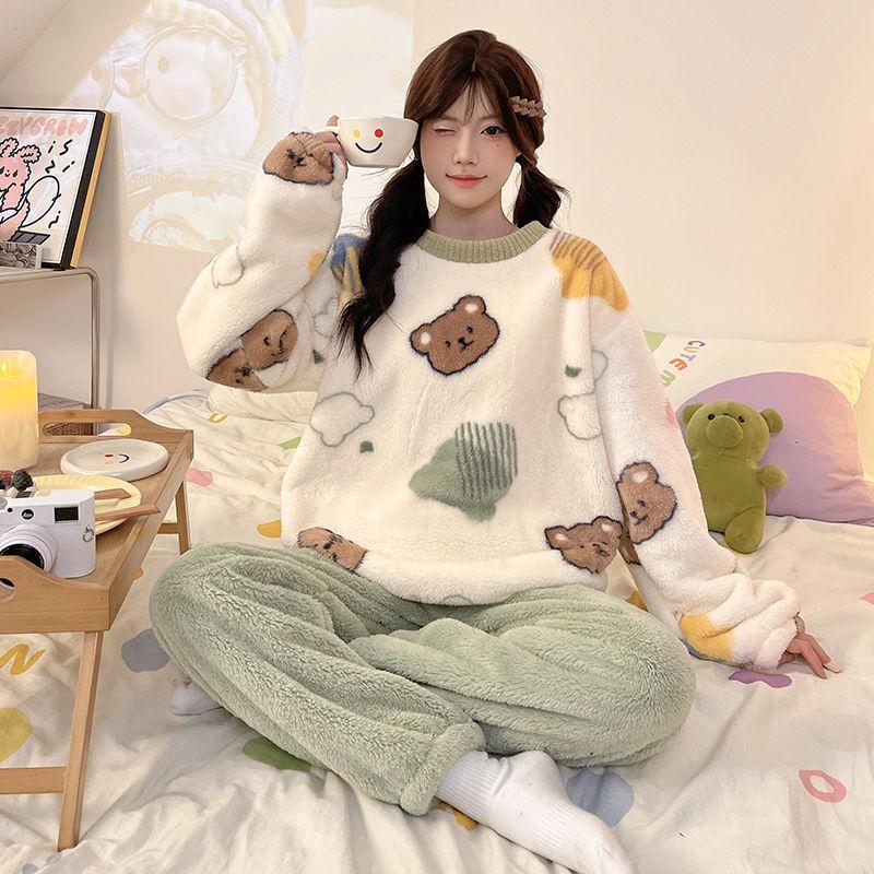 

Женский милый мультяшный фланелевый пижамный комплект - Толстый, на флисовой подкладке и уютный для осени и зимы M (80-100 jin)