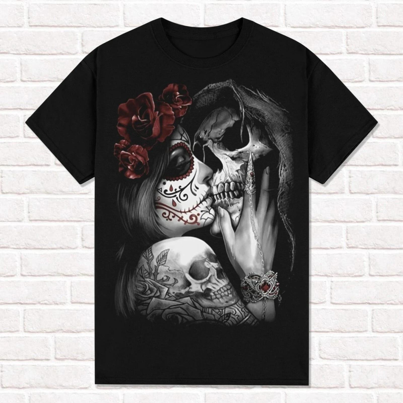 Футболка Muerte Kisses Death Святая Смерть Санта Муэрте Мексиканский Стиль Жнец Унисекс Хлопок Короткий Рукав Хай-стрит S