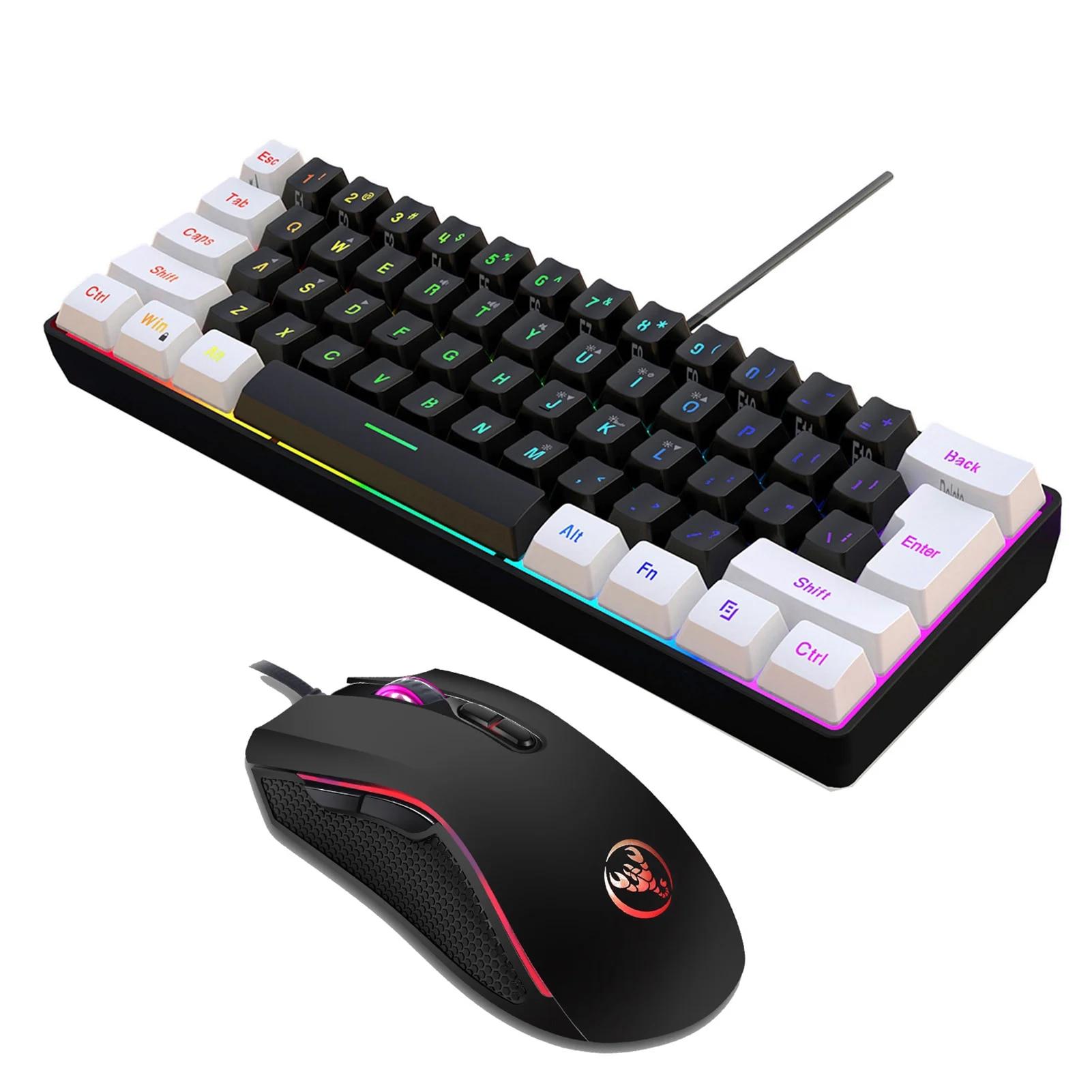 

USB-клавиатура и мышь, 61-клавишная проводная RGB-подсветка, компьютерная клавиатура, красочная светодиодная подсветка, игровая мышь 3200 точек на дюйм