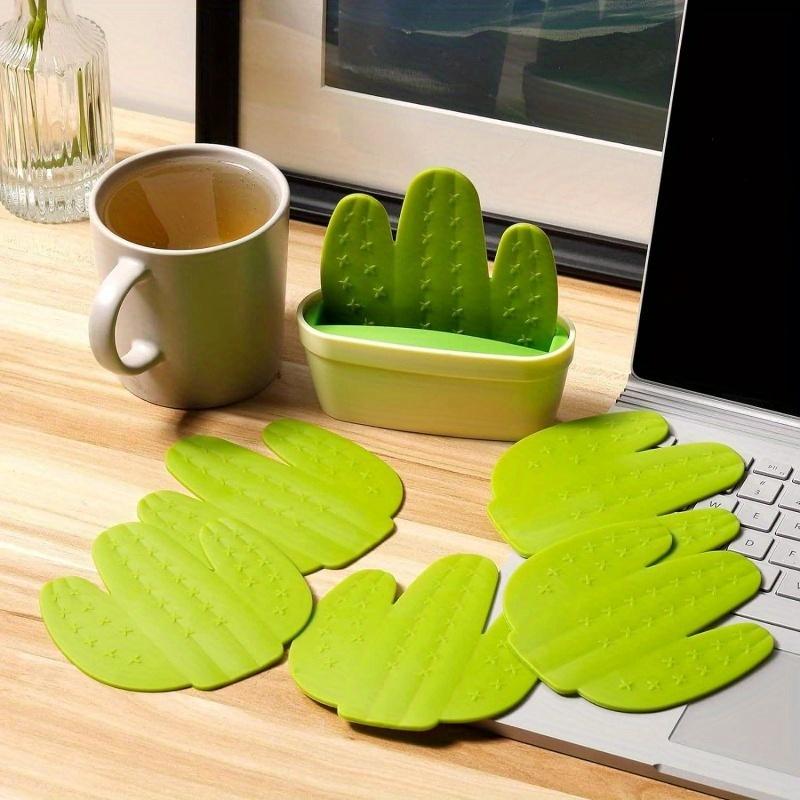 1pc Green Plastic Cactus Shaped Coaster with Mini Planter, Heat Insulation,Anti-Slip, Creative for Office,Home Decor Accessory