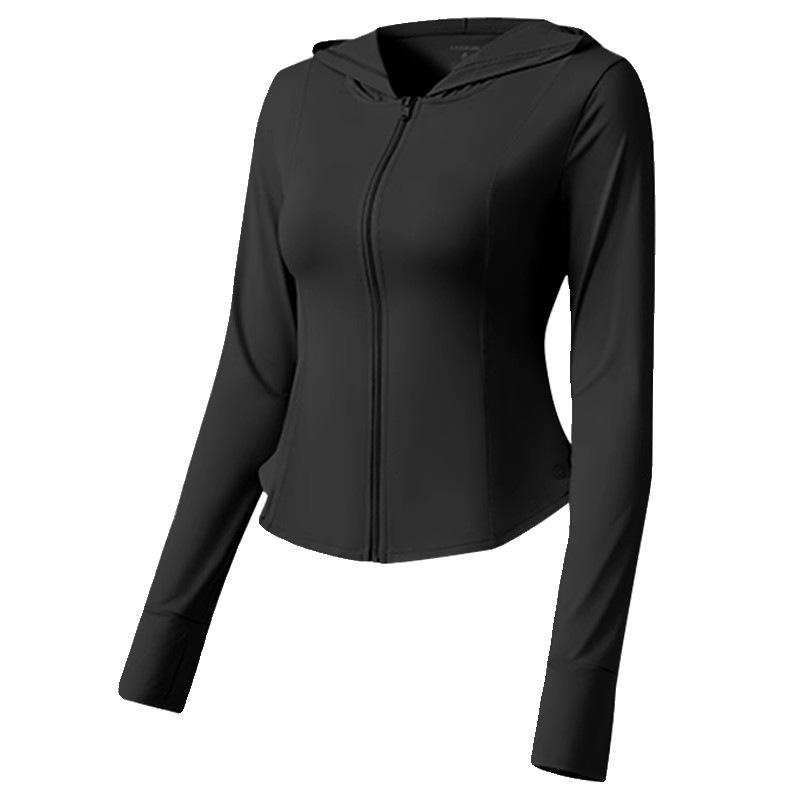 Black ice silk slim-fitting sunscreen clothing for women's summer small waist anti-UV tight short light and breathable sunscreen clothing