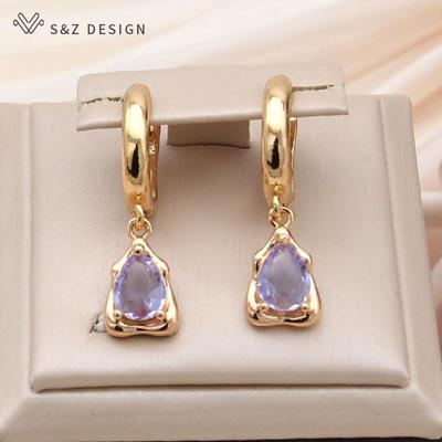 Fashion Irregular Champagne Gold Color Light Purple Water Drop Dangle Earrings For Women Party Daily Jewelry Gift