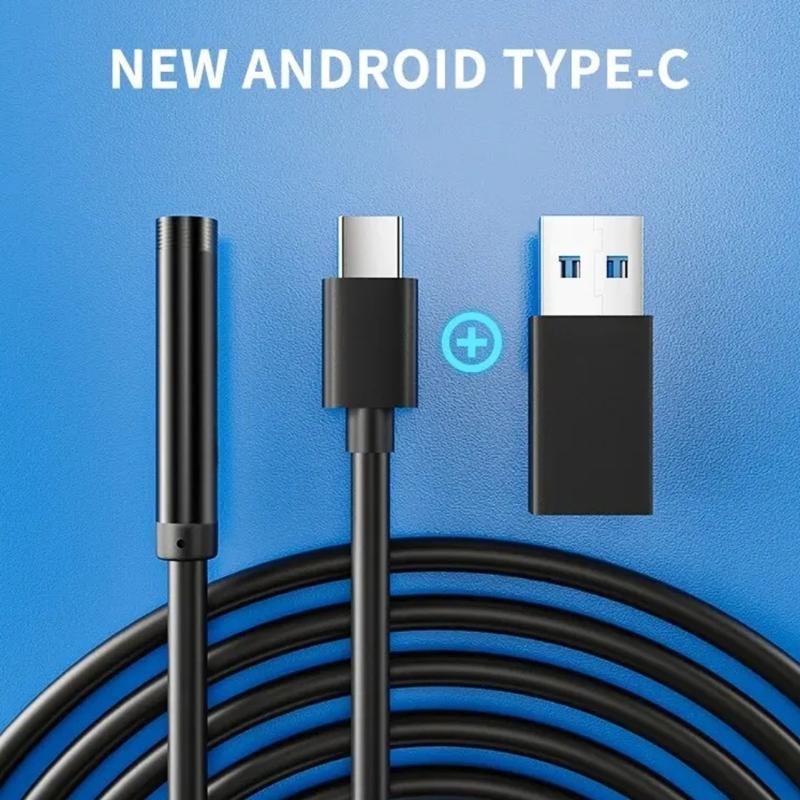 Endoscopio Tipo C Con 2x USB Fotocamera Flessibile da 7 mm Per Smartphone Tablet Computer Impermeabile IP67 Luce LED Regolabile