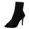 Open-toed summer sexy jazz dance high heels latin dance boots fish mouth stiletto short boots black stretch cloth dance shoes