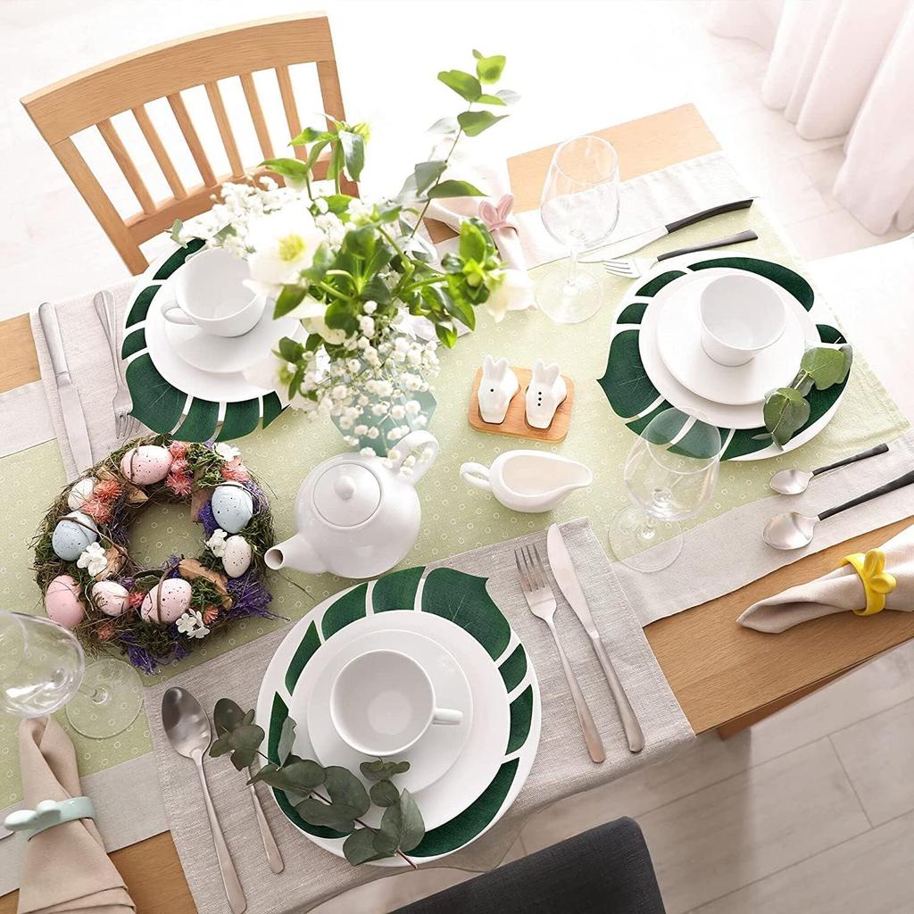 ATFL 8.3'' Artificial Medium Palm Leaves,50 PCS Fake Tropical Monstera Faux Palm Leaves for Safari Jungle Hawaiian Luau Party Table Decoration