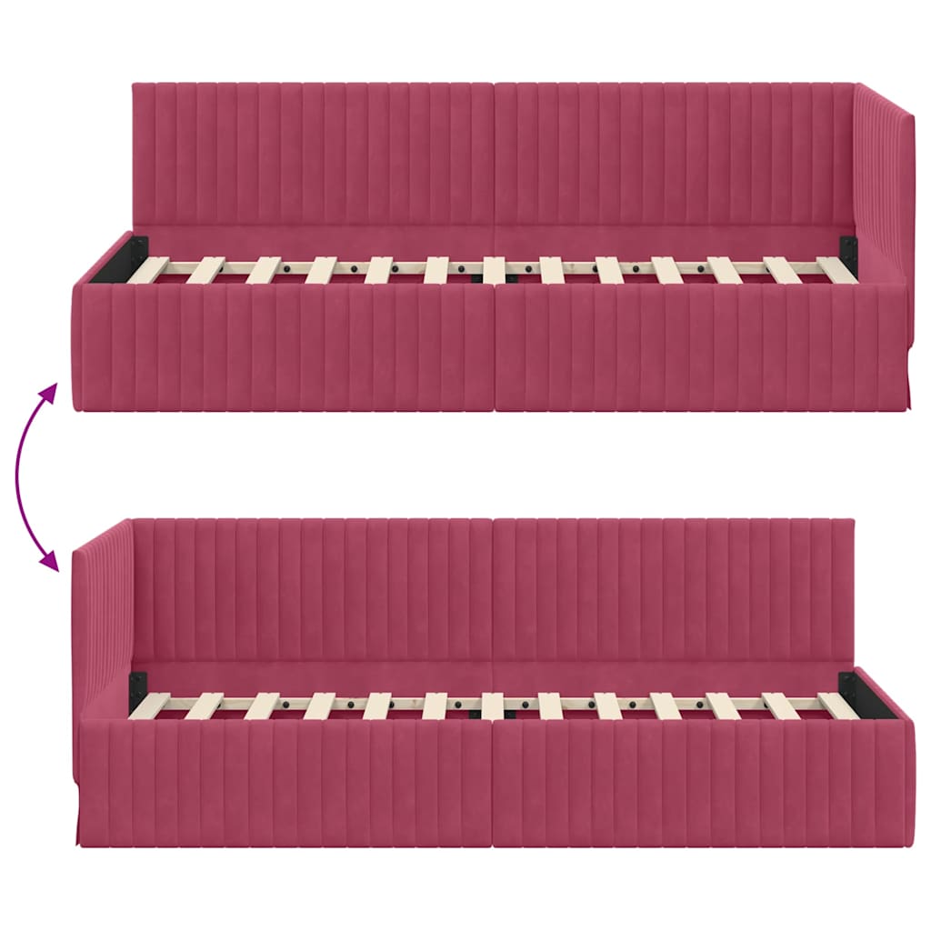 L Shaped Bed Frame with Headboard Burgundy 80 Cm X 200 Cm Velvet