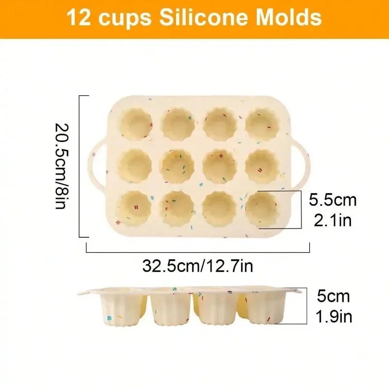 Silicone Muffin Pan Cup Cake Mold, 12 Cups Non-stick Baking Molds with Handle for Making Muffin Cakes Tart Kitchen  Accessories