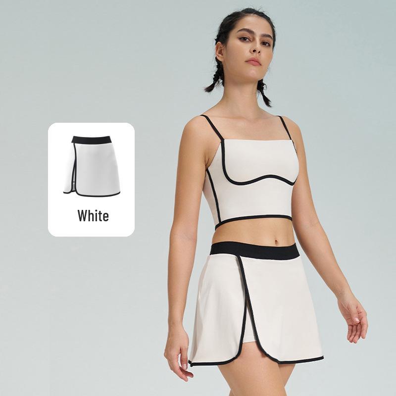 Женский стройнящий теннисный костюм контрастных цветов, быстросохнущий жилет для йоги и фитнеса со юбкой, с чашечками, комплект из двух предметов спортивной одежды. S